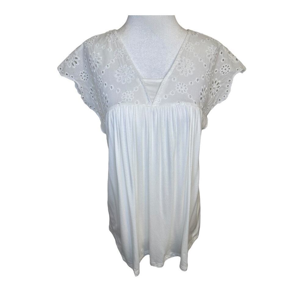 Forgotten Grace Women's White Embroidered‎ V-Neck Blouse Size Small NWOT